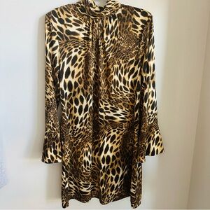 Vintage INC Leopard Print Bell Sleeve‎ A Line Dress Size Large Mobwife Classic